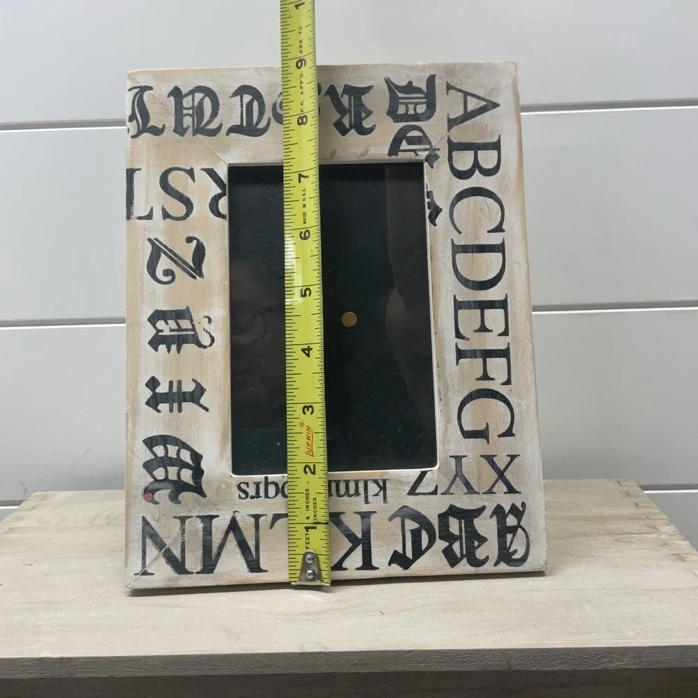 Distressed Wood Alphabet Typography Picture Frame White Black Gothic Font 4x6